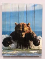 картина "медведь на речке" 30*40 см на дереве ж014, пэм