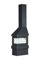 печь-камин прага угловой, левый черный, белый шамот экокамин