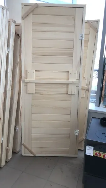 дверь деревянная, глухая, осина сорт а, 2 петли 185*75 см, банный перец #